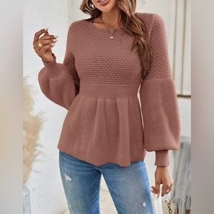 Pink lantern sleeve peplum sweater